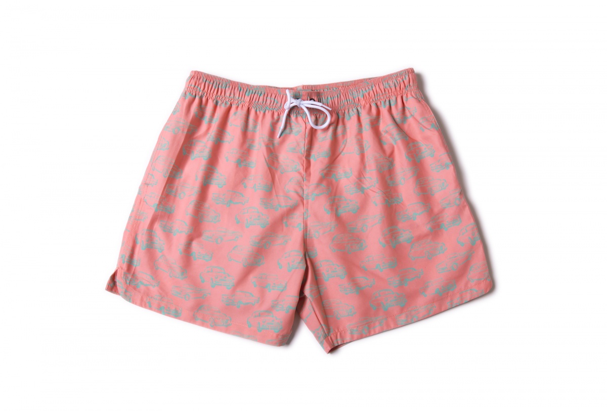 Men Swim Shorts Cars Pink